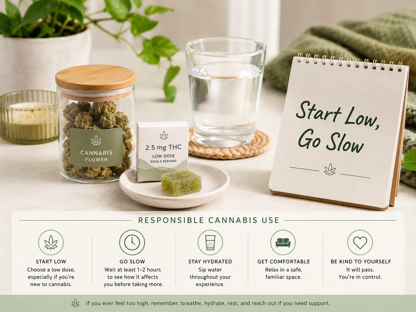 Responsible cannabis use reminder with start low go slow message