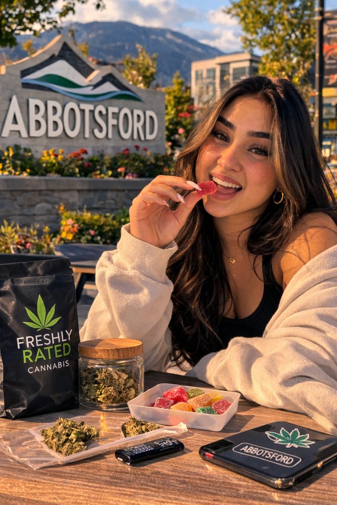 Woman enjoying cannabis edibles in Abbotsford BC