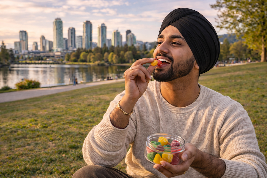 customer enjoying cannabis edibles in Surrey BC park