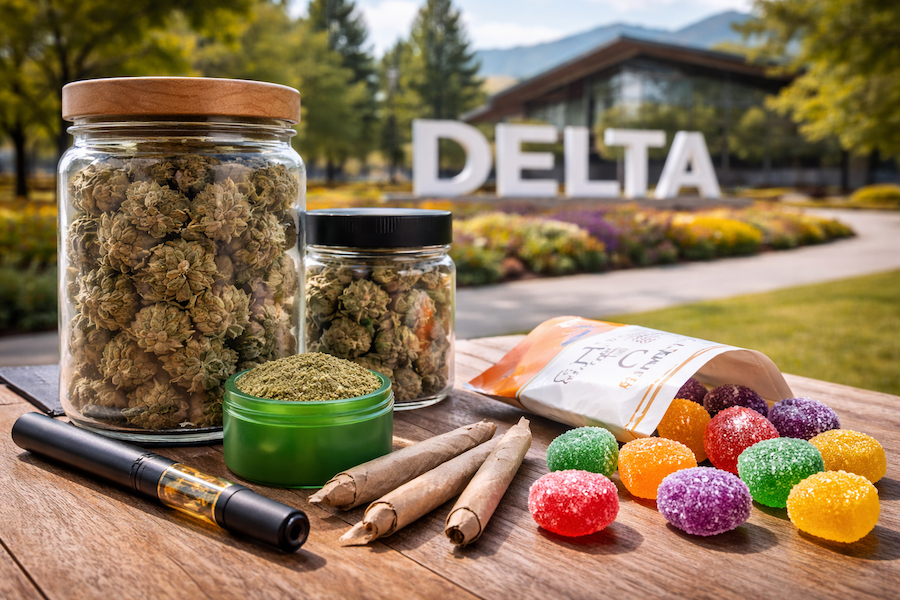Cannabis products available for delivery in Delta BC including flower edibles and vape cartridges